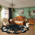 thumbnail image 1 of Moynesa 5' Floral Round Area Rug, Washable Rugs for Bedroom Ultra-Thin Soft Rug, Non-Slip Boho Circle Carpet for Living Room Bathroom Nursery Kitchen,Black, 1 of 7