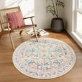 thumbnail image 1 of Moynesa 5'Round Boho Light Pink Rug, Washable Small Circle Rugs for Bedroom, Pink and Green Nursery Circular Rug Girl, Soft Non-Slip Round Carpet for Kids Sunroom,Pink, 1 of 7