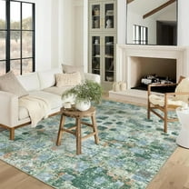 Moynesa 5'x7' Abstract Area Rugs, Washable Rug for Bedroom Ultra-Thin Non Slip Boho Living Room Rugs, Stain Resistant Indoor Non-Shedding Throw Carpet for Dining Room Kitchen Office,Green