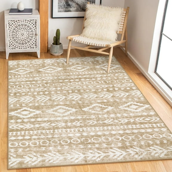 Moynesa 5'x7' Area Rug for Living Room Farmhouse Moroccan Washable Rugs Large Rustic Tribal Indoor Carpet Foldable Non-Slip Bedroom Rug for Entryway Playroom Kitchen Bathroom Office,White Khaki