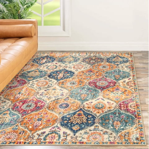 Moynesa 5'x7' Area Rug for Living Room Indoor Non-Slip Moroccan Trellis Washable Mat Large Oriental Accent Throw Rug for Kitchen Entryway Bathroom Bedroom Office Carpet,Cream