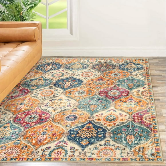 Moynesa 5'x7' Area Rug for Living Room Indoor Non-Slip Moroccan Trellis Washable Mat Large Oriental Accent Throw Rug for Kitchen Entryway Bathroom Bedroom Office Carpet,Cream