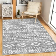 Moynesa 5'x7' Area Rug for Living Room Machine Washable Rugs Moroccan Large Playroom Rug Rustic Tribal Indoor Carpet Foldable Non-Slip Bedroom Rug for Entryway Kitchen Bathroom Office,White Grey