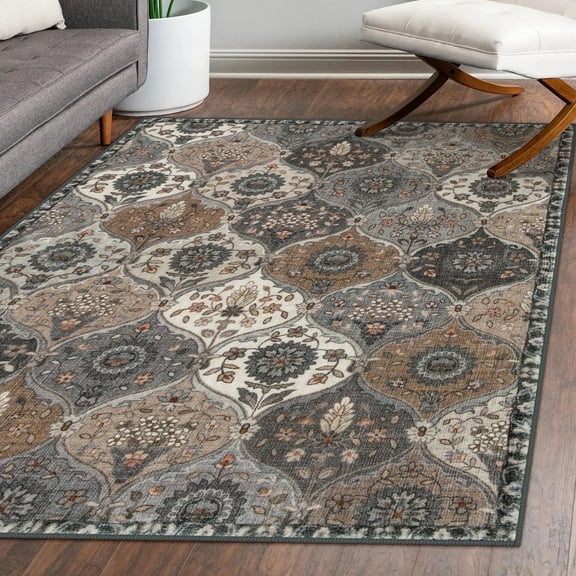Moynesa 5'x7' Area Rug for Living Room Non-Slip Moroccan Indoor Washable Rug Ultra-Thin Foldable Soft Carpet Floral Accent Throw Rug for Kitchen Entryway Bathroom Bedroom Office Carpet,Grey