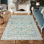 Moynesa 5'x7' Boho Purple Floral Area Rugs, Machine Washable Area Rugs for Living Room, Rugs for Bedroom, Soft Non-Slip Rug for Dining Room, Blue