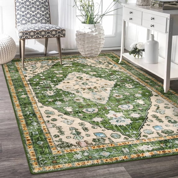 Moynesa 5'x7' Boho Tribal Area Rug,5x7ft Washable Bedroom Rug, Soft Non Slip Non-Shedding Kitchen Mat Indoor Accent Entry Carpet for Living Room Dining Room, Green