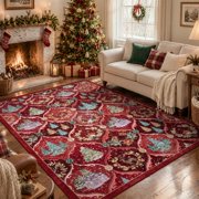 Moynesa 5'x7' Christmas Rug, Washable Christmas Area Rugs for Living Room, Soft Non Slip Moroccan Geometric Carpet Xmas Tree Accent Rug for Bedroom Dining Room Winter Holiday Decor, Red