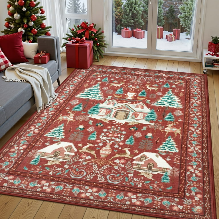 ラグ・カーペット Spain made Christmas rug blanket Moynesa 5'x7' Christmas Rug, Washable Non-Slip Area Rug, Soft