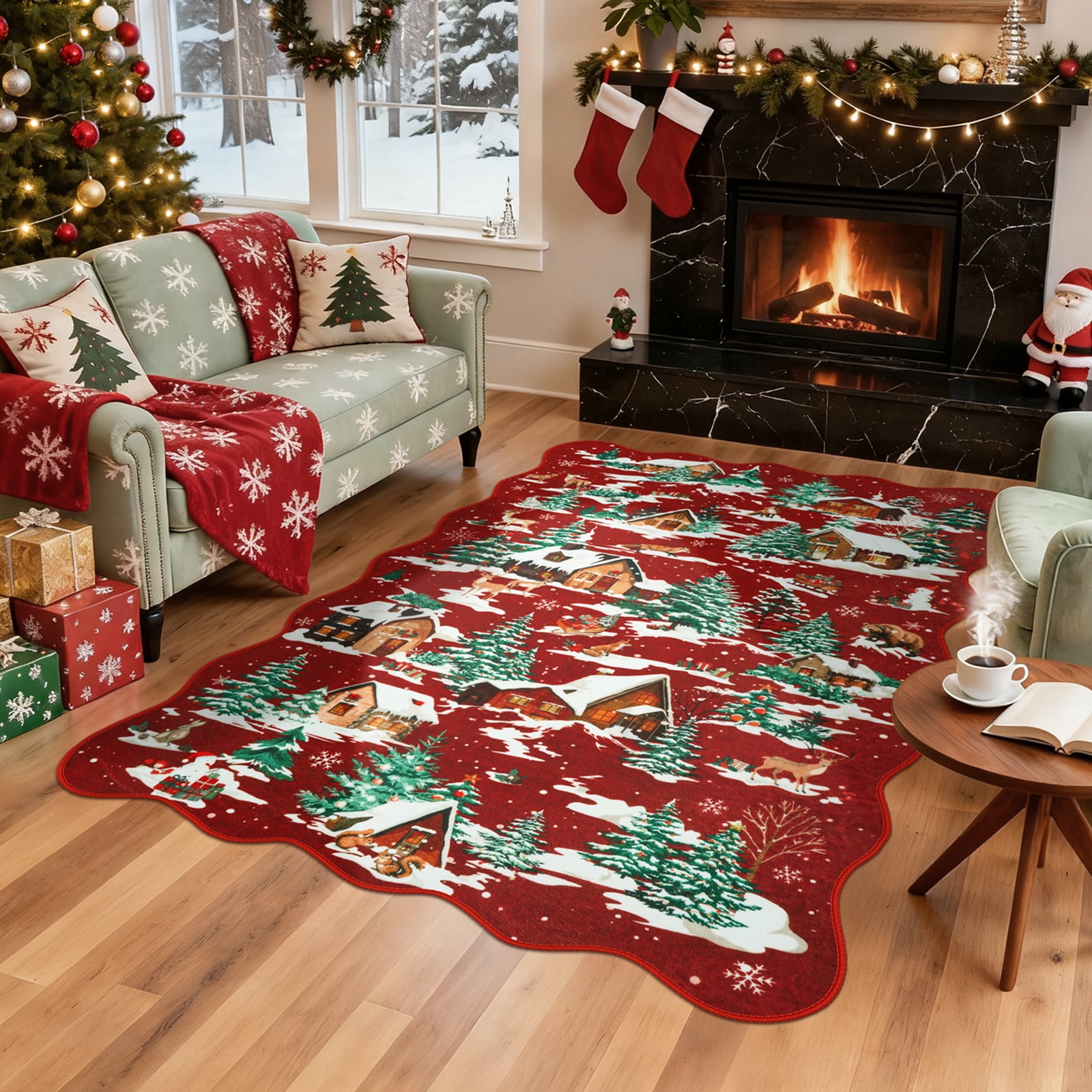 Moynesa 5'x7' Christmas Rugs for Living Room, Washable Non-Slip ...