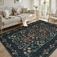 thumbnail image 1 of Moynesa 5'x7' Floral Area Rugs for Living Room, Washable Vintage Botanical Rugs for Bedroom, Soft Non Slip Cottagecore Flower Accent Carpet for Dining Room Dorm Apartmen, Black, 1 of 8