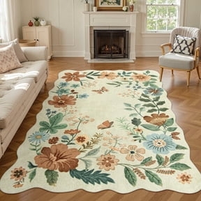 Moynesa 5'x7' Floral Living Room Rugs, Area Rugs 5x7ft Rug for Bedroom Ultra-Thin Soft Rug, Non-Slip Washable Rugs Stain Resistant Boho Rug Low-Pile Throw Rug for Dining Room Office,Beige