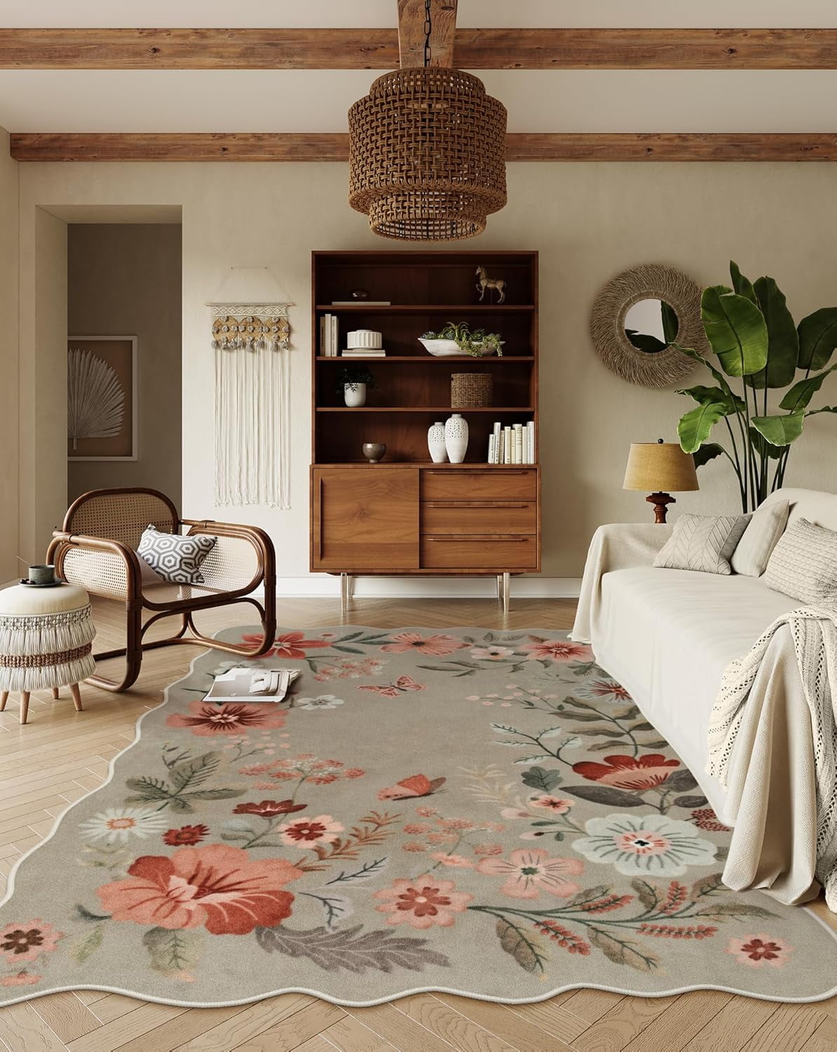 Moynesa 5'x7' Floral Living Room Rugs, Area Rugs 5x7ft Rug for Bedroom