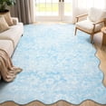 thumbnail image 1 of Moynesa 5'x7' Floral Scalloped Area Rugs for Living Room, Vintage Distressed Washable Rug, Cottage Boho Accent Rug for Bedroom Sunroom Playroom Dorm Office Low Pile Non Slip, Mist Blue, 1 of 11