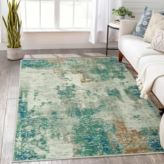 Moynesa 5'x7' Modern Abstract Area Rug,5x7FT Rugs for Living Room, Washable Accent Bedroom Rug Non-Slip Non Skid, Indoor Floor Contemporary Carpet for Kitchen Bathroom Laundry Green