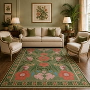 Moynesa 5x7 Vintage Farmhouse Floral Area Rugs for Living Room, Washable Cottagecore Green Botanical Rugs for Bedroom, Soft Colorful Boho Flower Accent Carpet for Dining Room Nursery Dorm Apartmen