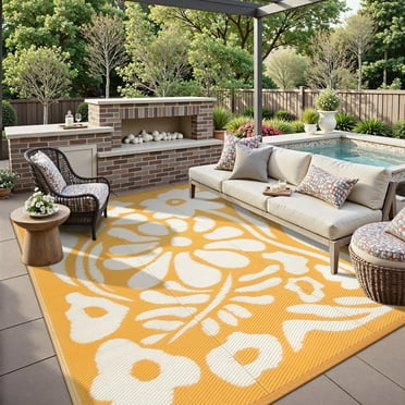 Moynesa 5'x8' Outdoor Rugs Waterproof, Plastic Straw RV Rugs for Outside, Large Portable RV Outdoor Rugs for Camping, Reversible Flower Picnic Mat for Camper Garden Tent