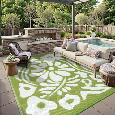 Moynesa 5'x8' Outdoor Rugs Waterproof, Plastic Straw RV Rugs for Outside, Large Portable RV Outdoor Rugs for Camping, Reversible Flower Picnic Mat for Camper Garden Tent