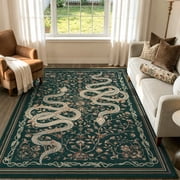Moynesa 5'x7' Vintage Snake Area Rug, Washable Green Floral Rug for Living Room Bedroom Dining Room Sunroom, Cottage Botanical Accent Carpet, Ultra Soft Non Sli