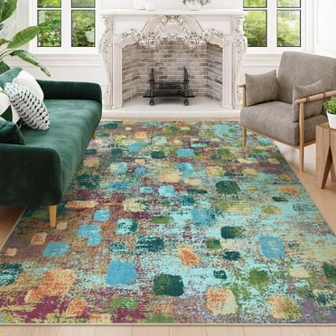 Moynesa 6'x9' Abstract Area Rugs, Washable Large Rug for Bedroom Ultra-Thin Non Slip Boho Living Room Rugs, Stain Resistant Indoor Non-Shedding Throw Carpet for Dining Room Kitchen Office,Multi