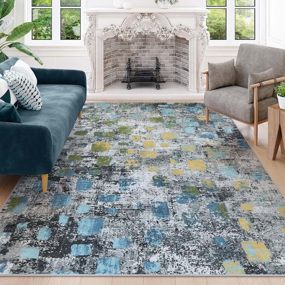 Moynesa 6'x9' Abstract Area Rugs, Washable Large Rug for Bedroom Ultra-Thin Non Slip Boho Living Room Rugs, Stain Resistant Indoor Non-Shedding Throw Carpet for Dining Room Kitchen Office,Blue