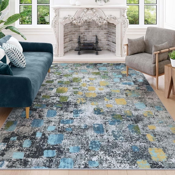 Moynesa 6'x9' Abstract Area Rugs, Washable Large Rug for Bedroom Ultra-Thin Non Slip Boho Living Room Rugs, Stain Resistant Indoor Non-Shedding Throw Carpet for Dining Room Kitchen Office,Blue