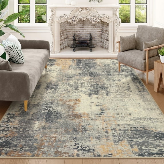 Moynesa 6'x9' Area Rug for Living Room Modern Abstract Machine Washable Rug Low Pile Non Slip Accent Bedroom Rug Soft Indoor Contemporary Carpet for Dining Room Table Apartment,Grey