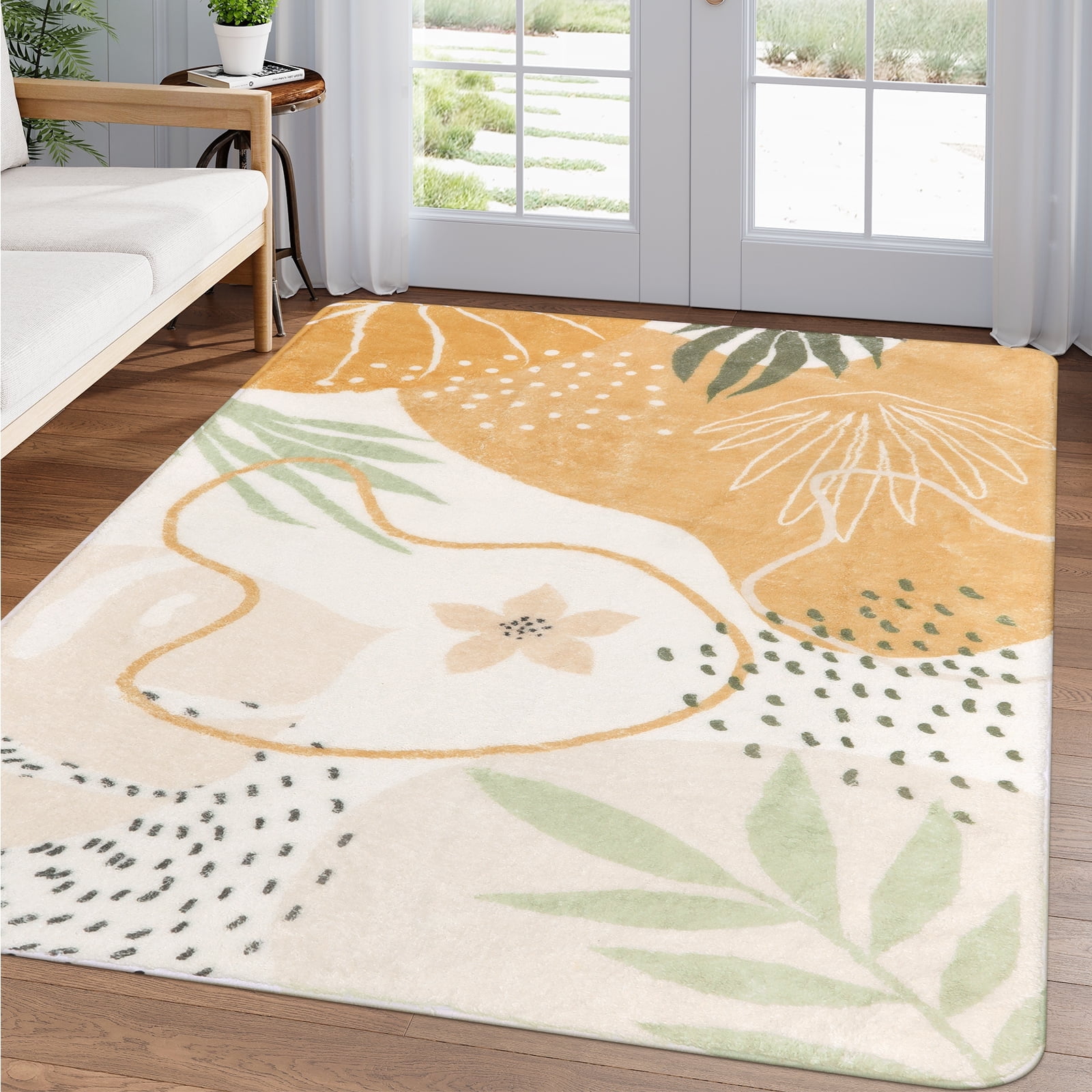 Moynesa 6'x9' Machine Washable Area Rugs,Yellow NonSlip Large Living