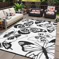 thumbnail image 1 of Moynesa 6'x9' Outdoor Rugs Waterproof, Plastic Straw RV Rugs for Outside, Large Portable RV Outdoor Rugs for Camping, Reversible Butterfly Picnic Mat for Camper Garden Tent, Black/White, 1 of 7