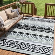 Moynesa Outdoor Rug Waterproof, 6'x9' Lightweight Plastic Straw Rug for Camping RV, Reversible Outside Carpet for Patio Deck Porch Balcony Picnic Tent, Black/Gray