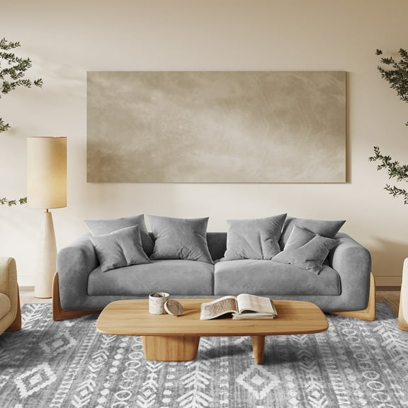 Moynesa 8'x10' Area Rug for Living Room Low Pile Washable Rugs Farmhouse Moroccan Bedroom Rug Rustic Tribal Accent Playroom Indoor Carpet for Living Bed Dining Room,White Grey