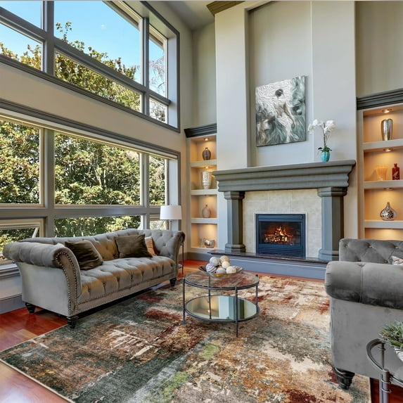 Moynesa 8'x10' Area Rug for Living Room Machine Washable Rugs Modern Abstract Low Pile Soft Mat Large Indoor Non-Slip Accent Carpet for Dining Room Table Apartment,Red