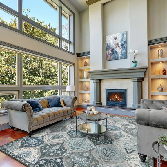 Moynesa 8'x10' Area Rug for Living Room Moroccan Large Bedroom Rug Non-Slip Soft Washable Carpet Ultra-Thin Foldable Indoor Non Shedding Throw Rug for Living Dining Laundry Room Office,Blue