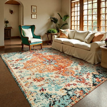 Moynesa 8'x10' Bohemian Area Rug, 8x10ft Large Boho Washable Bedroom Rug, Soft Non Slip Non-Shedding Kitchen Mat Indoor Office Carpet for Living Dining Playroom Nursery, Orange