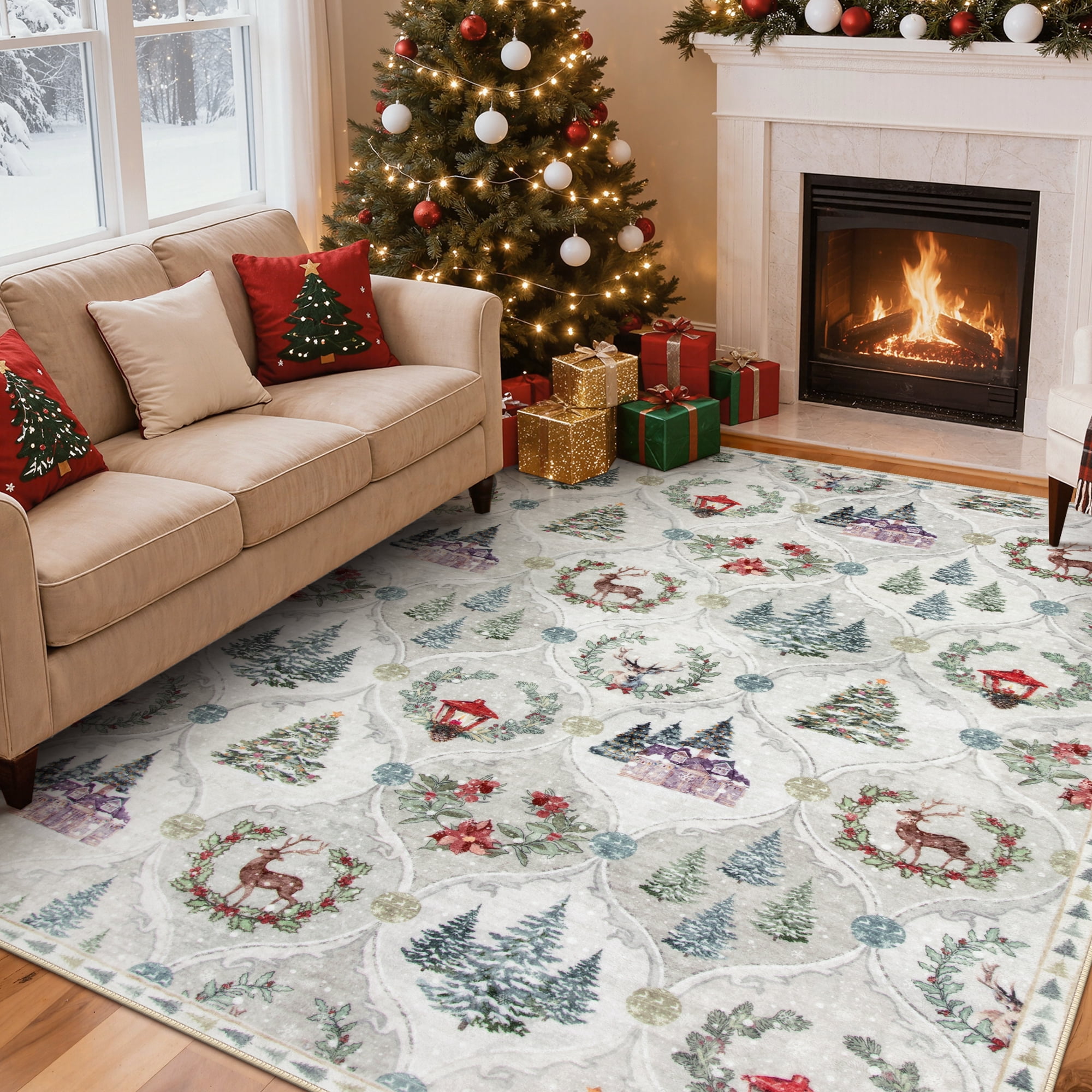Moynesa 8'x10' Christmas Area Rug for Living Room, Large Rug Xmas Tree ...