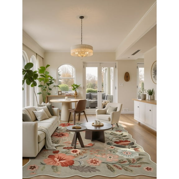 Moynesa 8'x10' Floral Washable Area Rugs, 8x10ft Soft Bedroom Large Rug for Living Room Ultra-Thin Non Slip Dining Room Rug, Stain Resistant Boho Rugs Easy Clean Throw Carpet for Office,Coffee
