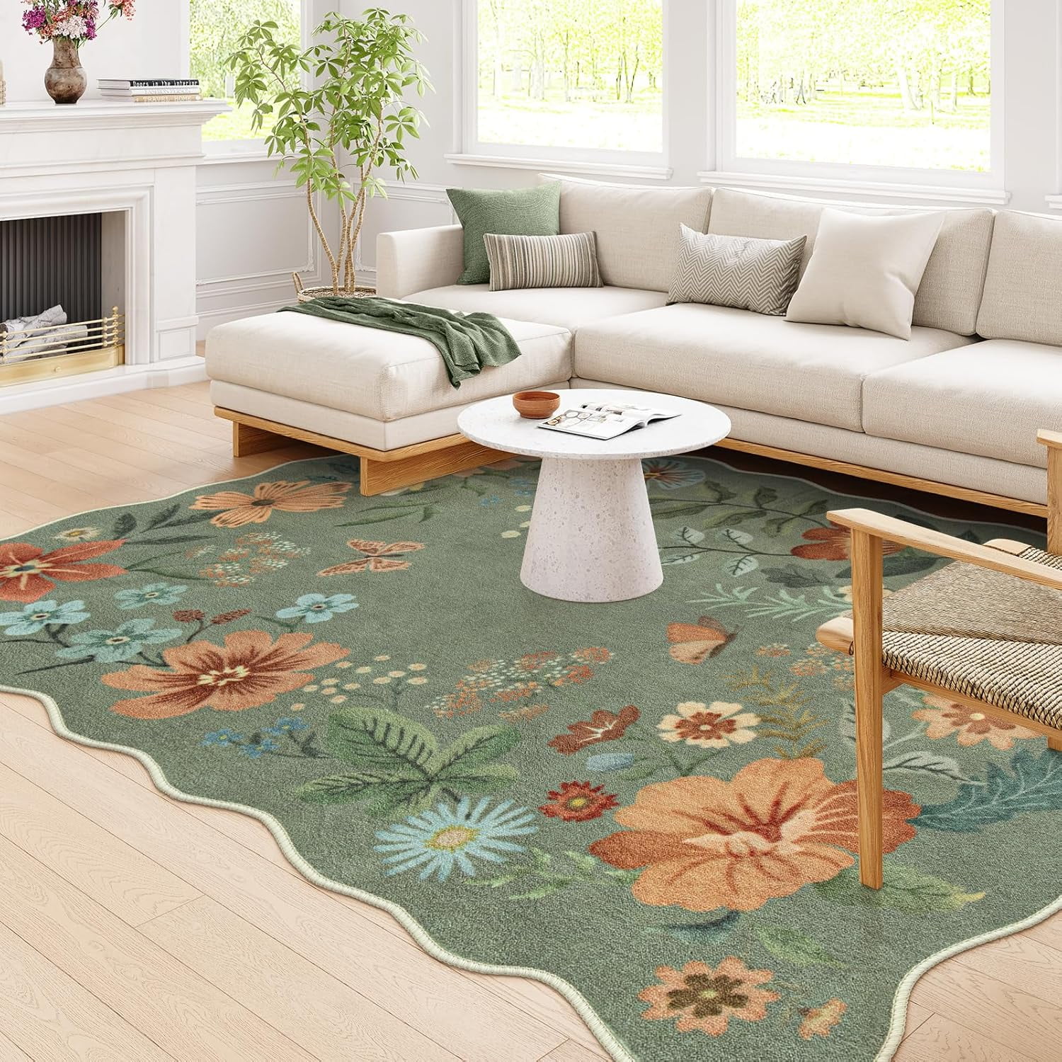 Moynesa 8'x10' Floral Washable Area Rugs, 8x10ft Soft Bedroom Large Rug for Living Room Ultra-Thin Non Slip Dining Room Rug, Stain Resistant Boho Rugs Easy Clean Throw Carpet for Office,Green - Walmart.com