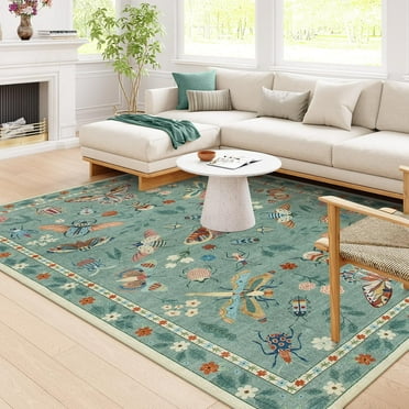 Moynesa 8'x10' Insect Area Rugs, Soft Washable Rugs 8x10ft Living Room Green Rugs for Bedroom Dining Room, Ultra-Thin Modern Rug Stain Resistant Large Carpet for Kids Nursery,Light Green