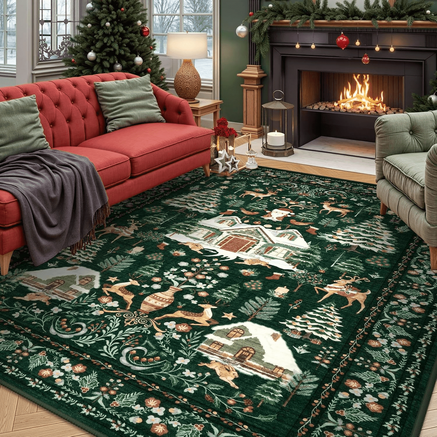 Moynesa 8'x10' Large Christmas Rug for Living Room, Washable Non-Slip ...