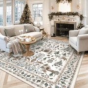 Moynesa 8'x10' Large Christmas Rug for Living Room, Washable Non-Slip Area Rug, Soft Vintage Holiday Rug for Dining Room, Bedroom Xmas Accent Carpet Indoor Christmas Decor, Beige