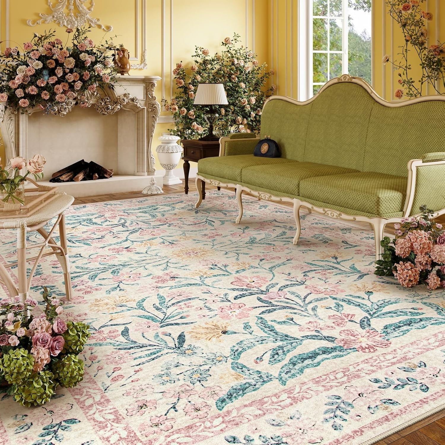 Moynesa 8'x10' Large Rugs for Living Room,Boho Machine Washable Area Rugs 8x10ft,Ultra-Thin Floral Rug Non Slip,Vintage Distressed Soft Carpet for Bedroom Office Dining Room,Pink - Walmart.com