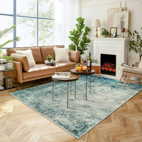 Moynesa 8'x10' Modern Abstract Area Rugs for Living Room, Washable Accent Rugs for Bedroom Stain Resistant Non Slip, Large Soft Indoor Carpet for Dining Room Table Home Office Decor, Light Blue