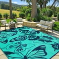 thumbnail image 1 of Moynesa 8'x10' Outdoor Rugs Waterproof, Plastic Straw RV Rugs for Outside, Large Portable RV Outdoor Rugs for Camping, Reversible Butterfly Picnic Mat for Camper Garden Tent, Teal, 1 of 7