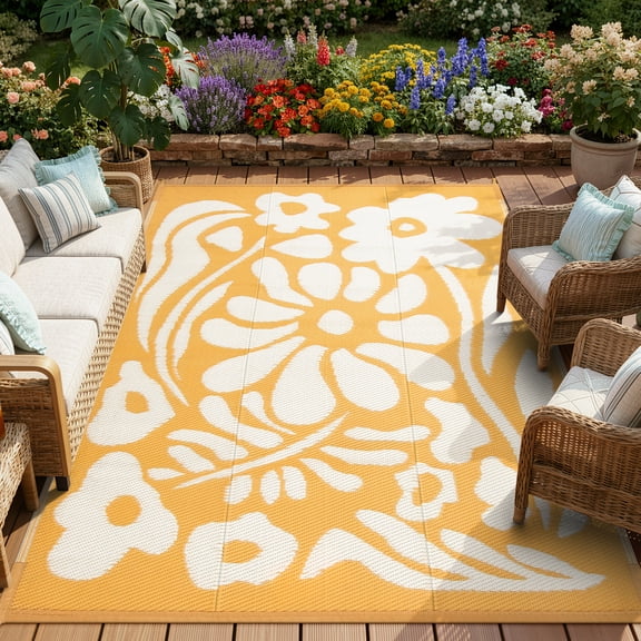 Moynesa 8'x10' Outdoor Rugs Waterproof, Plastic Straw RV Rugs for Outside, Large Portable RV Outdoor Rugs for Camping, Reversible Flower Picnic Mat for Camper Garden Tent