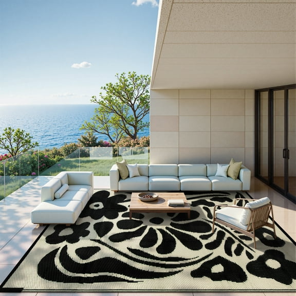 Moynesa 8'x10' Outdoor Rugs Waterproof, Plastic Straw RV Rugs for Outside, Large Portable RV Outdoor Rugs for Camping, Reversible Flower Picnic Mat for Camper Garden Tent