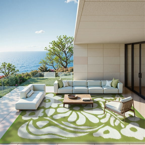 Moynesa 8'x10' Outdoor Rugs Waterproof, Plastic Straw RV Rugs for Outside, Large Portable RV Outdoor Rugs for Camping, Reversible Flower Picnic Mat for Camper Garden Tent