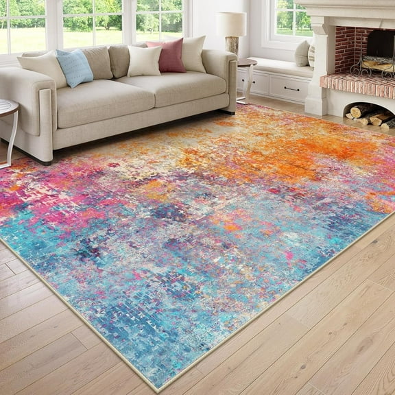 Moynesa 9'x12' Area Rug for Living Room Machine Washable Rugs Modern Abstract Low Pile Soft Mat Large Indoor Non-Slip Accent Carpet for Dining Room Table Apartment,Galaxy