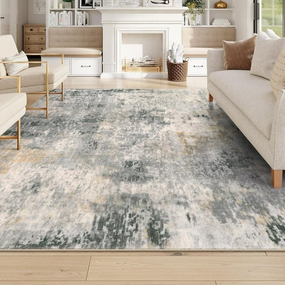 Moynesa 9'x12' Area Rug for Living Room Machine Washable Rugs Modern Abstract Low Pile Soft Mat Large Indoor Non-Slip Accent Carpet for Dining Room Table Apartment,Gray