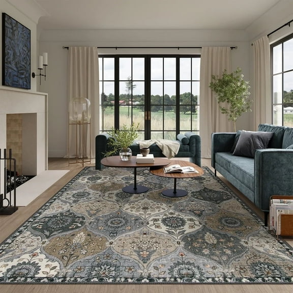 Moynesa 9'x12' Area Rug for Living Room Moroccan Ultra-Thin Machine Washable Large Carpet Non-Slip Bedroom Rug Non Shedding Accent Rug for Dining Room Office,Gray