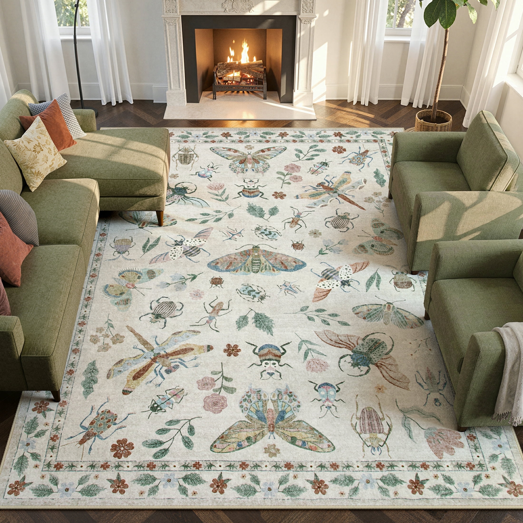 Moynesa Insect 9'x12' Large Area Rugs for Living Room Washable Natural ...