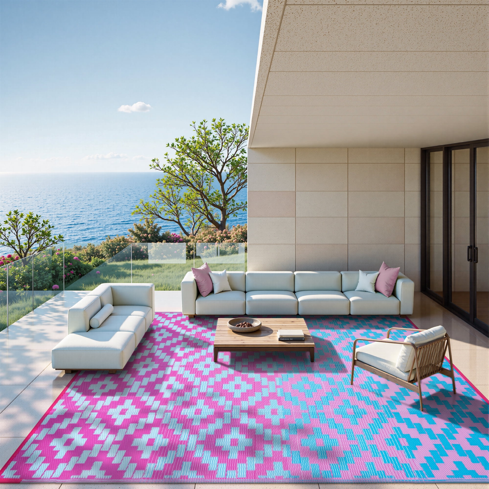 Moynesa 9'x12' Large Outdoor Rug, Waterproof Patio Rug Reversible ...